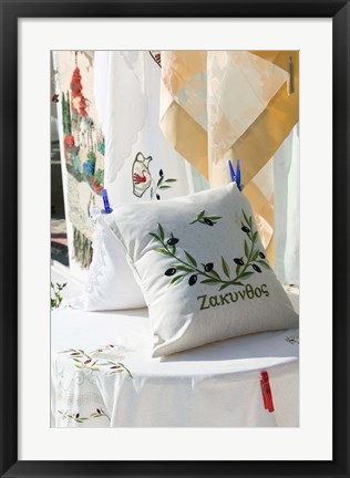 Framed Pilow with Embroidery, Anafonitria, Zakynthos, Ionian Islands, Greece Print