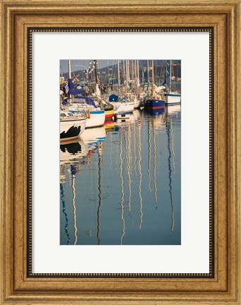 Framed Sailboat Reflections, Southern Harbor, Lesvos, Mithymna, Northeastern Aegean Islands, Greece Print
