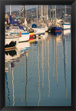 Framed Sailboat Reflections, Southern Harbor, Lesvos, Mithymna, Northeastern Aegean Islands, Greece Print