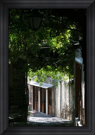 Framed Shaded Shopping Street, Lesvos, Mithymna, Northeastern Aegean Islands, Greece Print