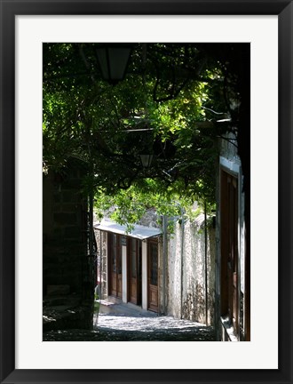 Framed Shaded Shopping Street, Lesvos, Mithymna, Northeastern Aegean Islands, Greece Print