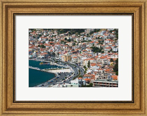 Framed Town View with Harbor, Vathy, Samos, Aegean Islands, Greece Print