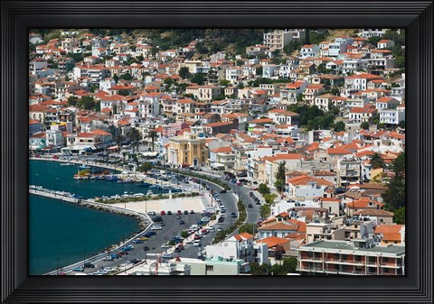 Framed Town View with Harbor, Vathy, Samos, Aegean Islands, Greece Print