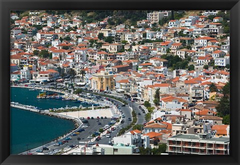 Framed Town View with Harbor, Vathy, Samos, Aegean Islands, Greece Print