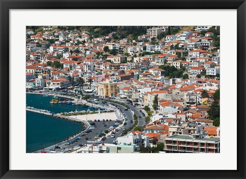 Framed Town View with Harbor, Vathy, Samos, Aegean Islands, Greece Print