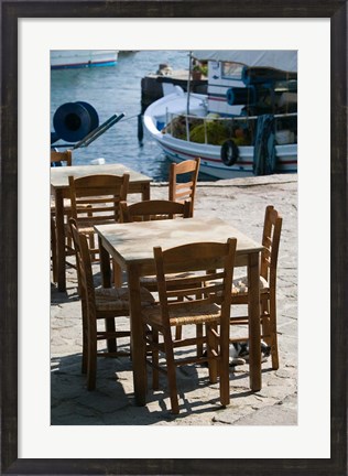 Framed Waterfront Cafe Tables, Skala Sykaminia, Lesvos, Mithymna, Northeastern Aegean Islands, Greece Print
