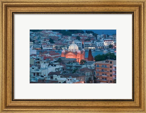 Framed Waterfront View of Southern Harbor and Agios Therapon Church, Lesvos, Mytilini, Aegean Islands, Greece Print