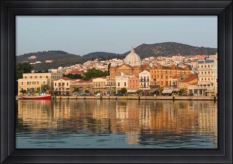 Framed Waterfront View of Southern Harbor, Lesvos, Mithymna, Northeastern Aegean Islands, Greece Print