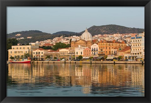 Framed Waterfront View of Southern Harbor, Lesvos, Mithymna, Northeastern Aegean Islands, Greece Print