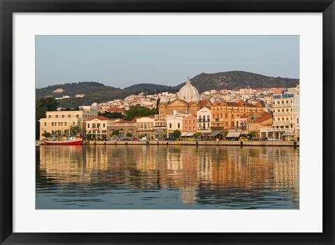 Framed Waterfront View of Southern Harbor, Lesvos, Mithymna, Northeastern Aegean Islands, Greece Print