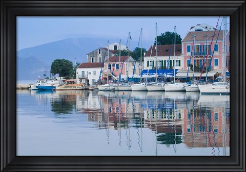 Framed Yacht Harbor, Fiskardo, Kefalonia, Ionian Islands, Greece Print