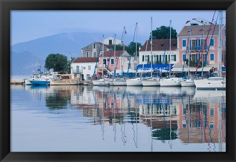 Framed Yacht Harbor, Fiskardo, Kefalonia, Ionian Islands, Greece Print