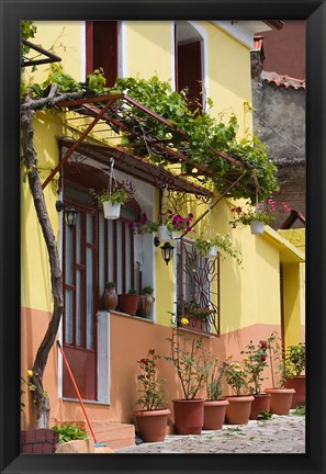 Framed Yellow House, Agiasos, Lesvos, Mytilini, Aegean Islands, Greece Print