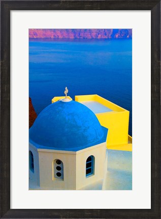 Framed Beautiful Church with Blue Roof, Oia, Santorini, Greece Print