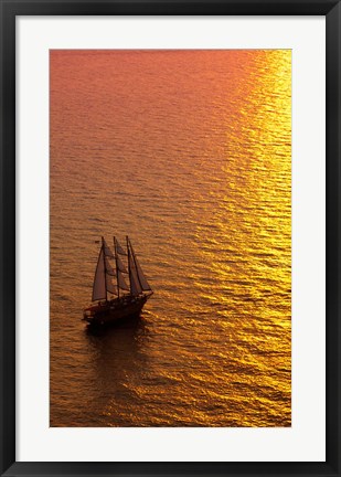 Framed Big masked sailboat, Oia, Santorini, Greece Print
