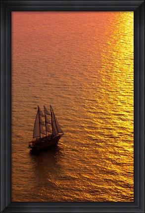 Framed Big masked sailboat, Oia, Santorini, Greece Print