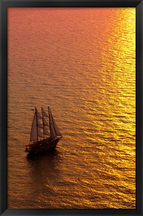 Framed Big masked sailboat, Oia, Santorini, Greece Print