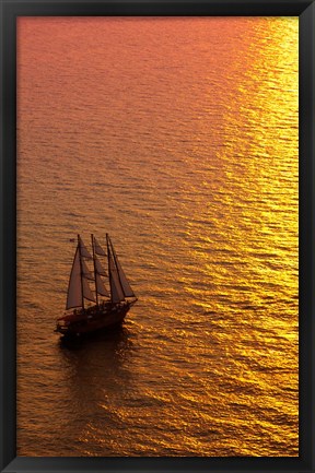 Framed Big masked sailboat, Oia, Santorini, Greece Print