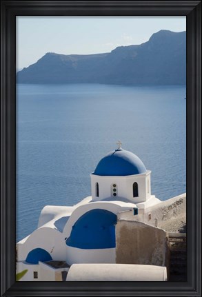 Framed Blue church dome, Oia, Santorini, Greece Print