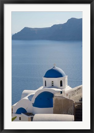 Framed Blue church dome, Oia, Santorini, Greece Print