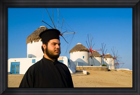 Framed Famous Windmills, Mykonos, Greece Print