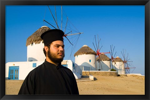 Framed Famous Windmills, Mykonos, Greece Print