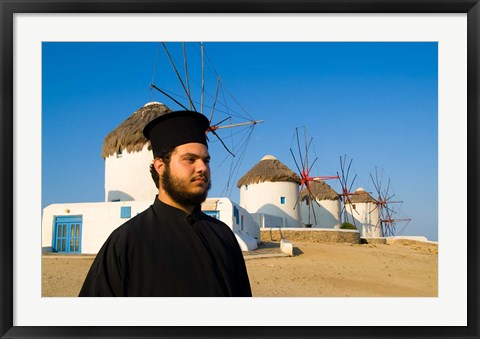 Framed Famous Windmills, Mykonos, Greece Print