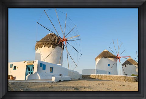 Framed Mykonos, Greece Famous five windmills at sunrise Print