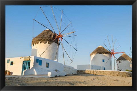 Framed Mykonos, Greece Famous five windmills at sunrise Print