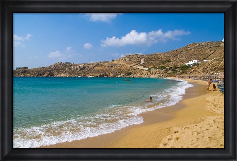 Framed Super Paradise Beach, Mykonos, Greece Print