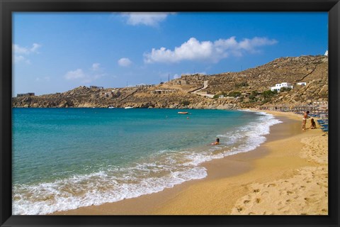 Framed Super Paradise Beach, Mykonos, Greece Print