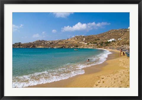 Framed Super Paradise Beach, Mykonos, Greece Print