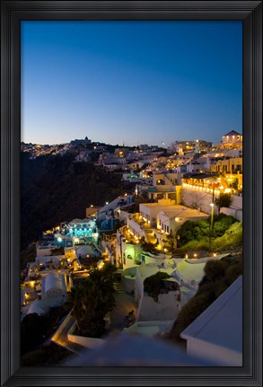 Framed White Buildings at Night, Fira, Santorini, Greece Print