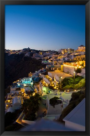 Framed White Buildings at Night, Fira, Santorini, Greece Print