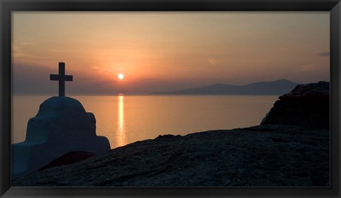 Framed Greece, Mykonos, Hora, Greek Orthodox church Print