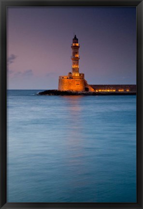 Framed Greece, Crete, Chania, Harbor, Venetian Lighthouse Print