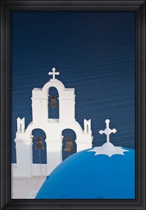 Framed Greece, Santorini, Firostefani, Bell Tower, Domes Print