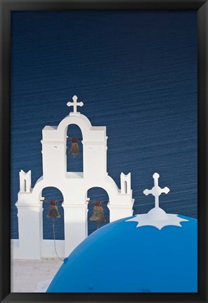 Framed Greece, Santorini, Firostefani, Bell Tower, Domes Print