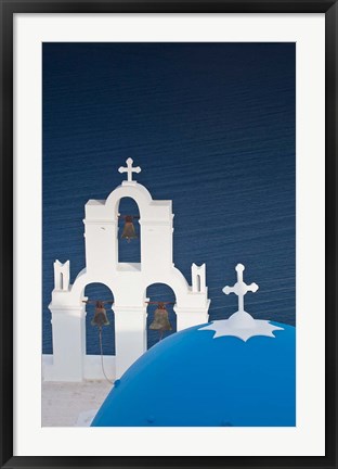 Framed Greece, Santorini, Firostefani, Bell Tower, Domes Print