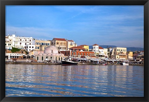 Framed Old Harbor, Chania, Crete, Greece Print