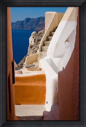 Framed Stairways and Old Cathedral, Oia, Santorini, Greece Print