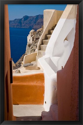 Framed Stairways and Old Cathedral, Oia, Santorini, Greece Print