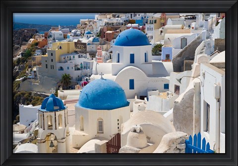 Framed Blue Domed Churches, Oia, Santorini, Greece Print