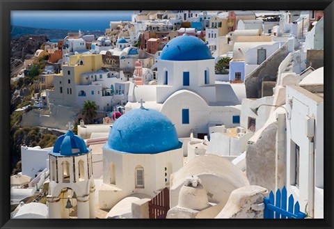 Framed Blue Domed Churches, Oia, Santorini, Greece Print