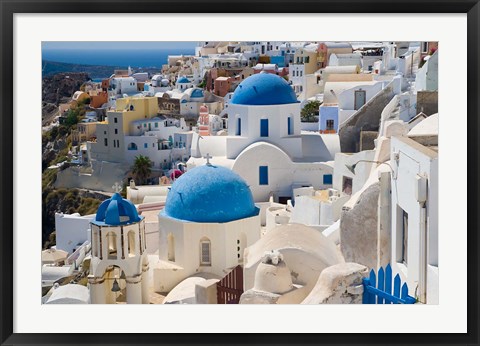 Framed Blue Domed Churches, Oia, Santorini, Greece Print