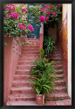 Framed Colorful Stairways, Chania, Crete, Greece Print