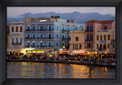 Framed Evening Light along the Old Harbor, Chania, Crete, Greece Print