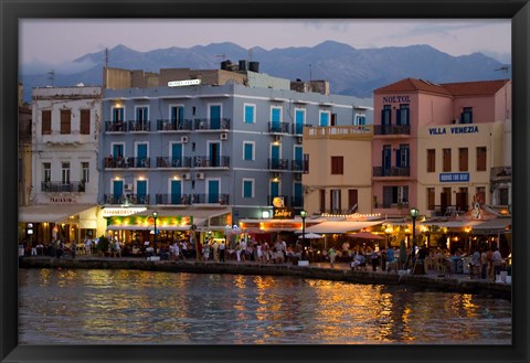 Framed Evening Light along the Old Harbor, Chania, Crete, Greece Print