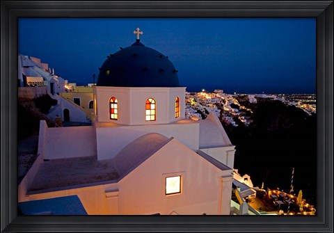 Framed Evening Light on Church, Imerovigli, Santorini, Greece Print