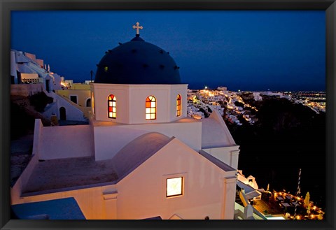 Framed Evening Light on Church, Imerovigli, Santorini, Greece Print